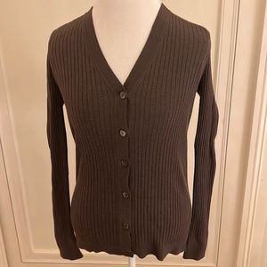 Vince:  Dark Brown Ribbed Cardigan